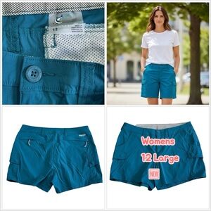 Women's World Wide Sportsman 12 Large Cargo Shorts Teal Aqua Khakis Chino Nylon